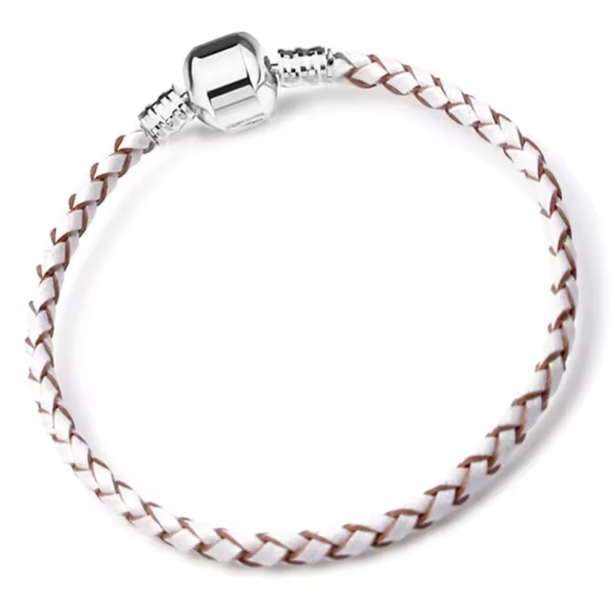 Braided Leather Charm Bracelet with  Silver Clasp