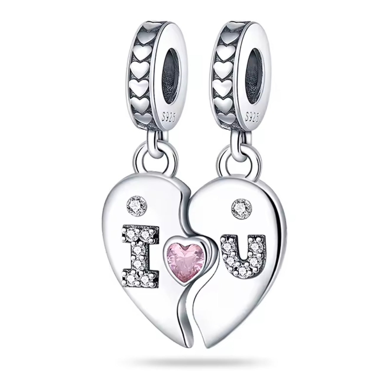 I Love U Split Heart Charm Set