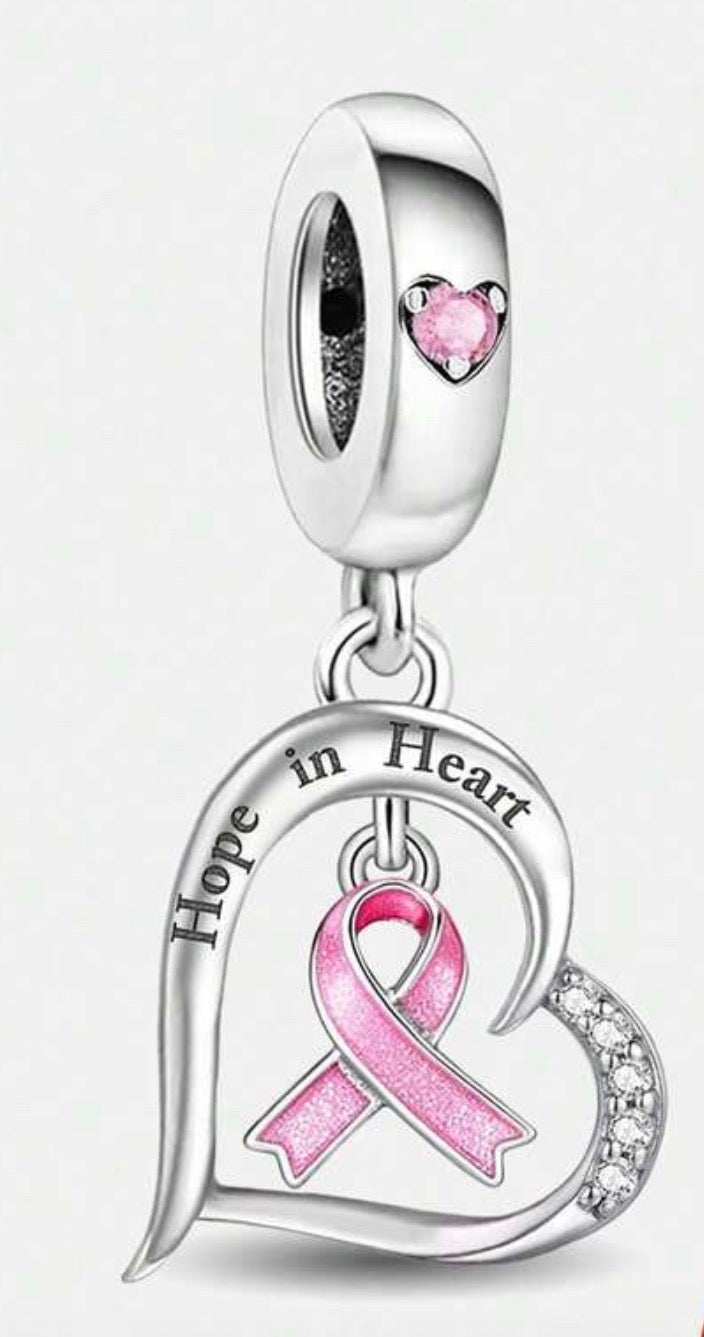 Hope in Heart Pink Ribbon Charm