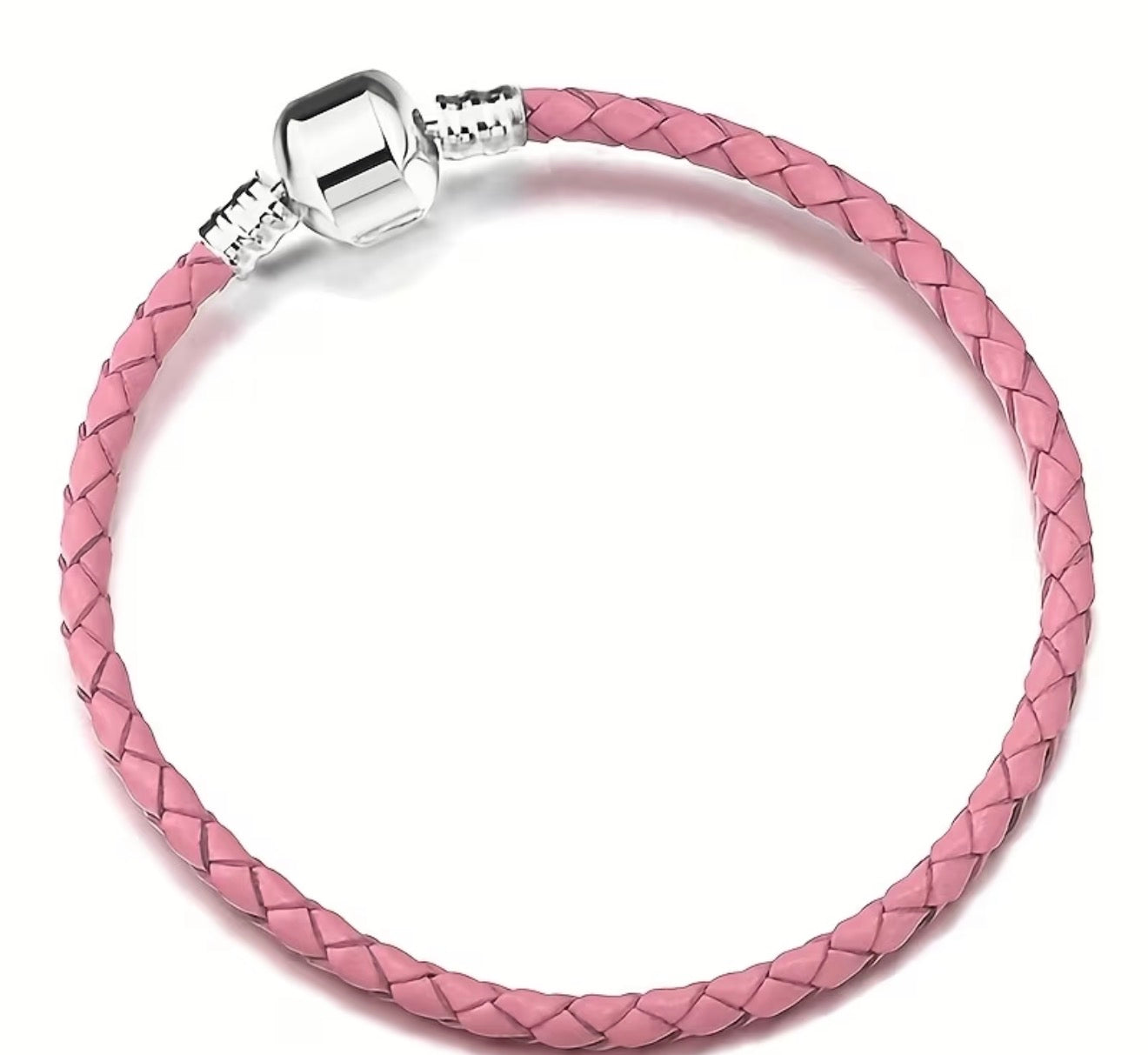 Braided Leather Charm Bracelet with  Silver Clasp