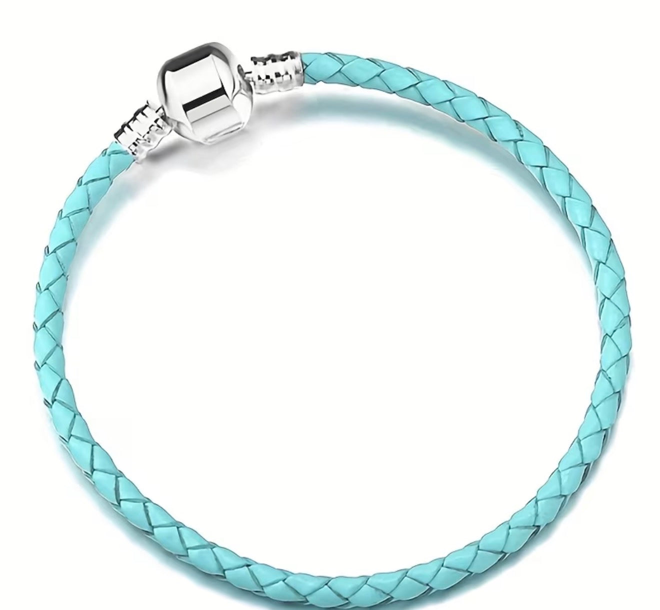 Braided Leather Charm Bracelet with  Silver Clasp
