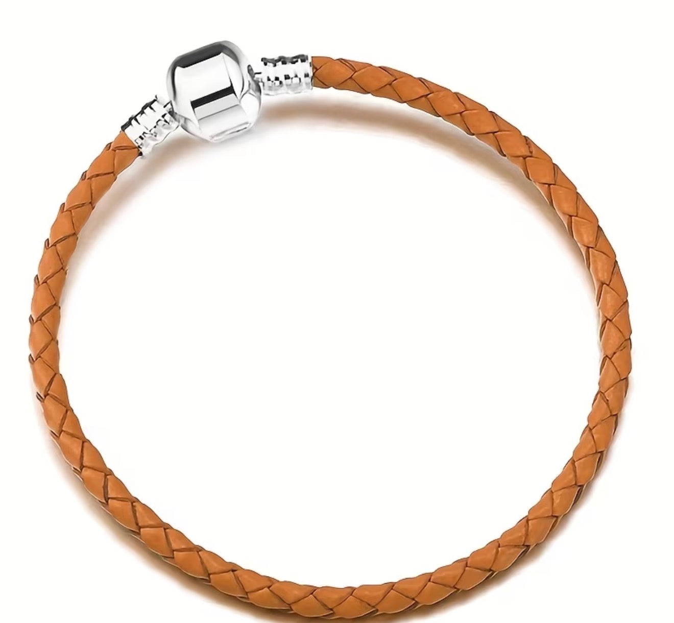 Braided Leather Charm Bracelet with  Silver Clasp