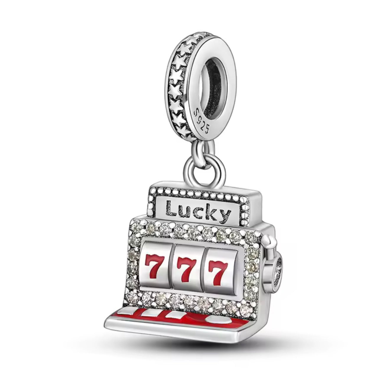Lucky 777 Slot Machine Sterling Silver Dangle Charm