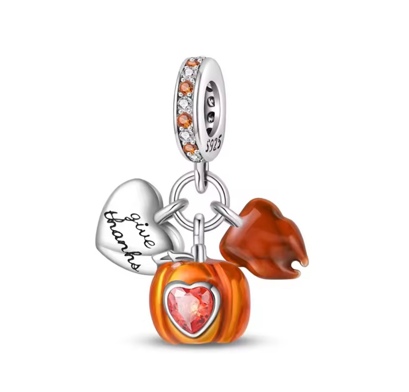Give Thanks Pumpkin & Autumn Leaf Dangle Charm