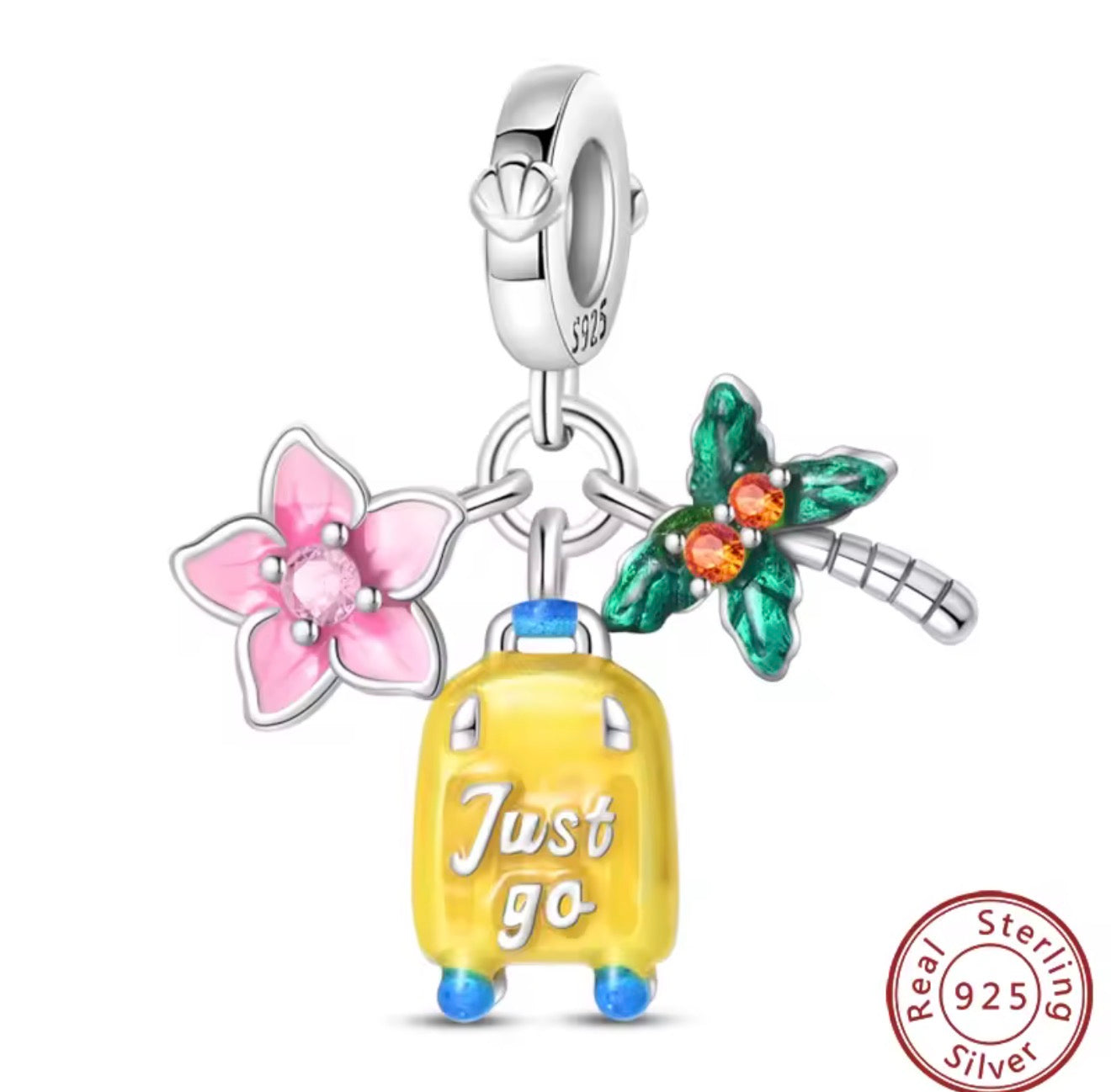 “Just Go” Travel Trio — Sterling Silver Charm