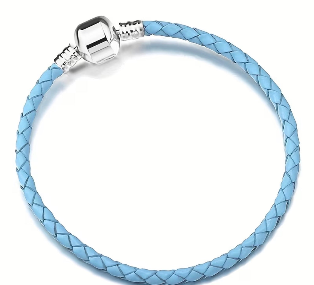 Braided Leather Charm Bracelet with  Silver Clasp