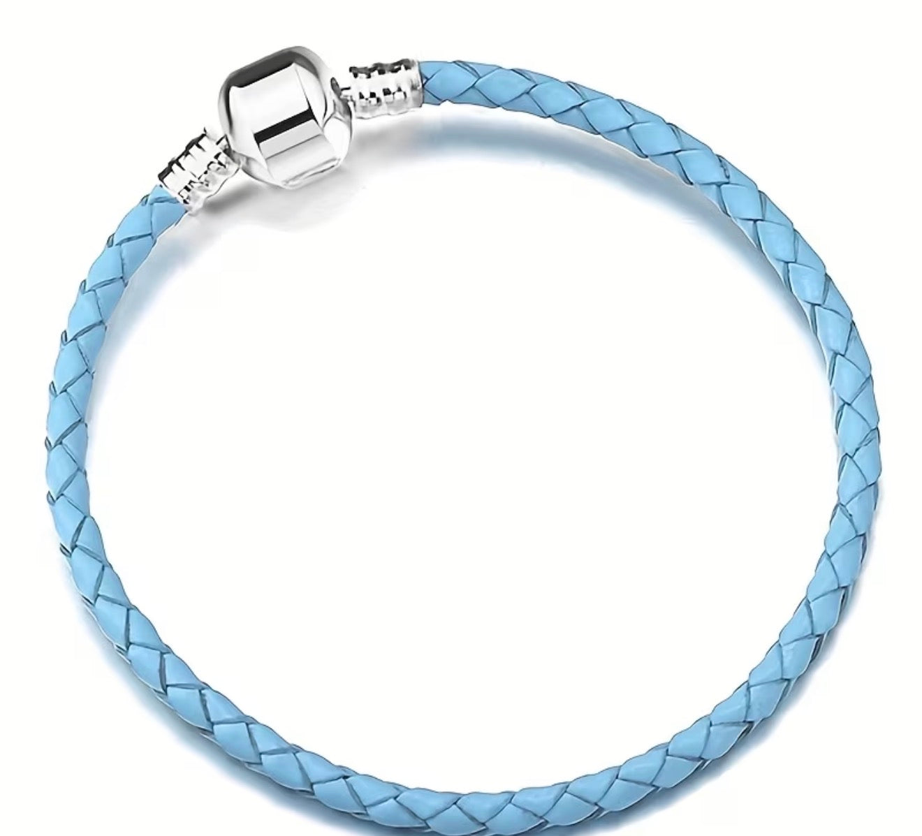 Braided Leather Charm Bracelet with  Silver Clasp