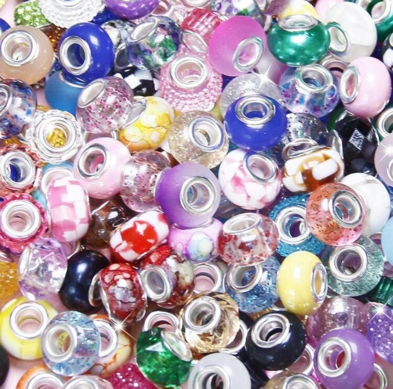 Colorful Glass European Charm Beads with Silver Core
