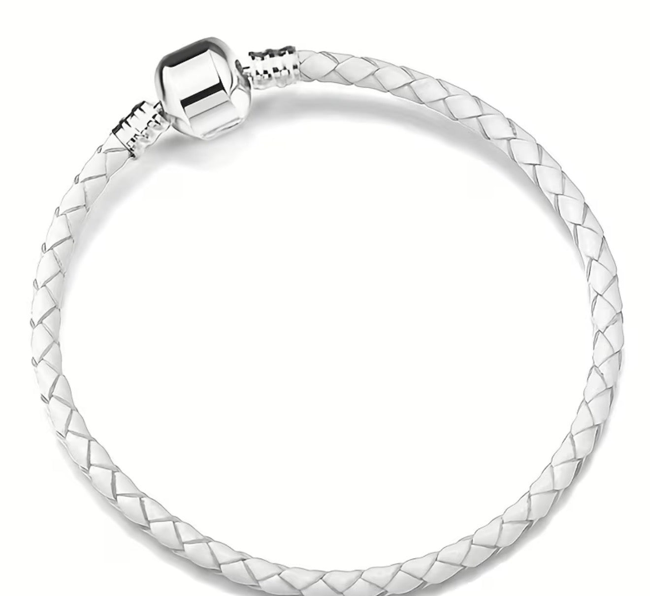 Braided Leather Charm Bracelet with  Silver Clasp