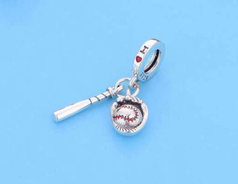 Ball & Bat Sterling Silver Sports Charm