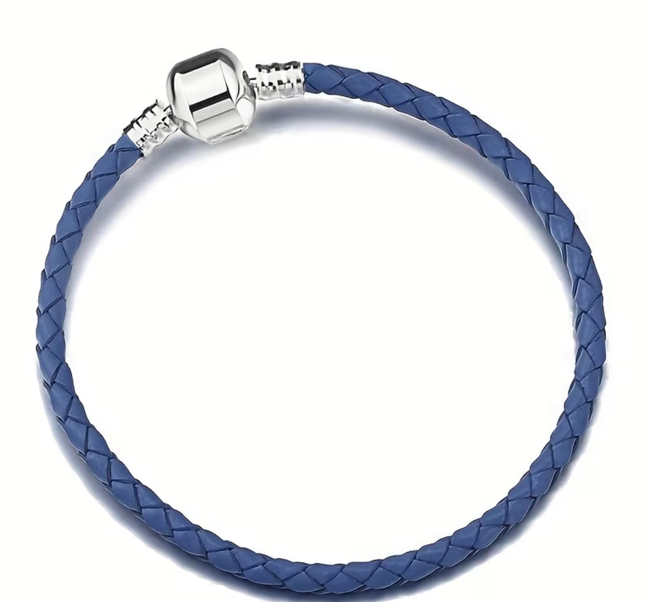 Braided Leather Charm Bracelet with  Silver Clasp