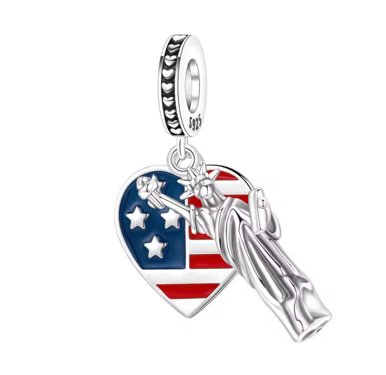Statue of Liberty & American Flag Heart  Dangle Charm