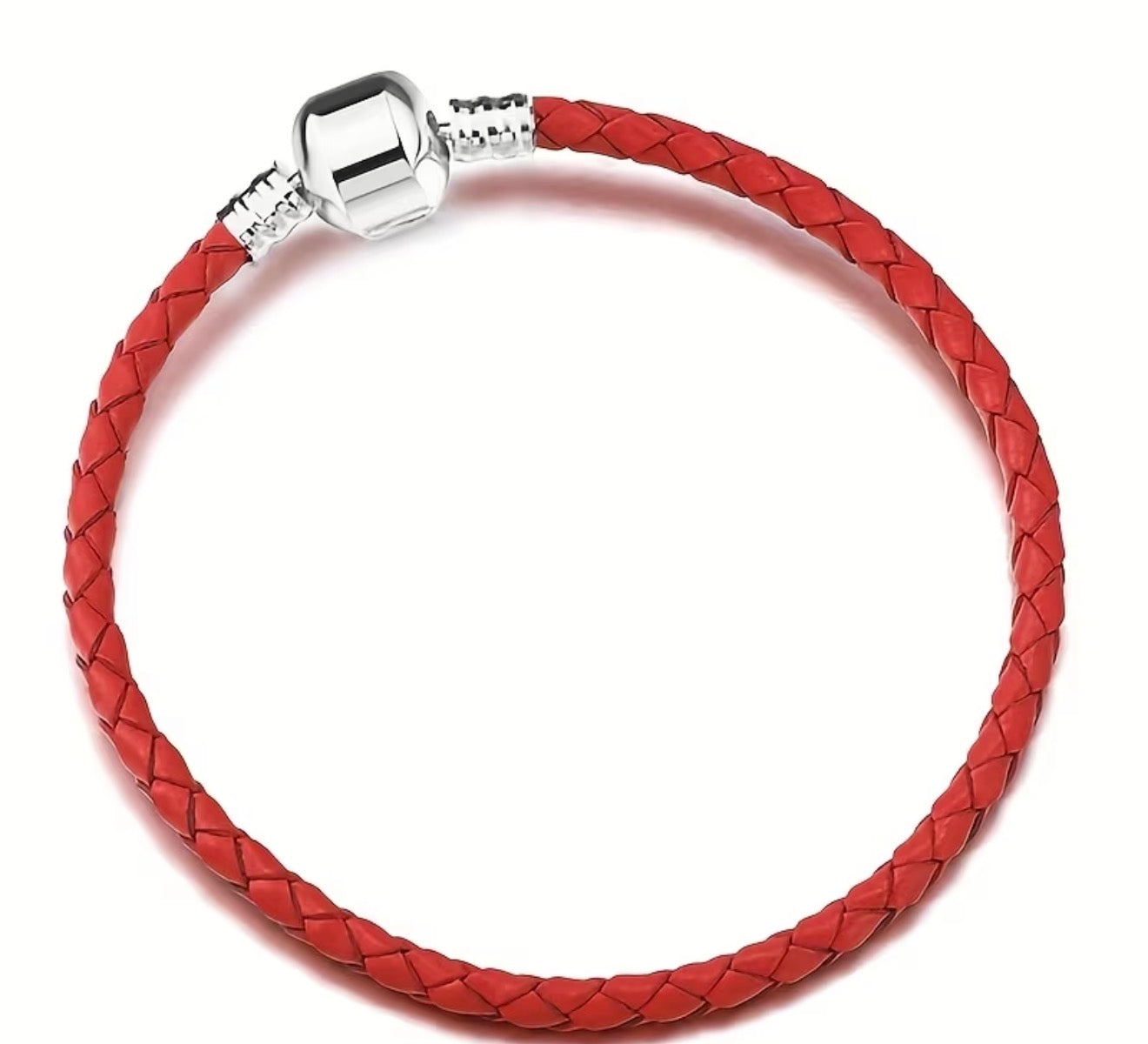 Braided Leather Charm Bracelet with  Silver Clasp