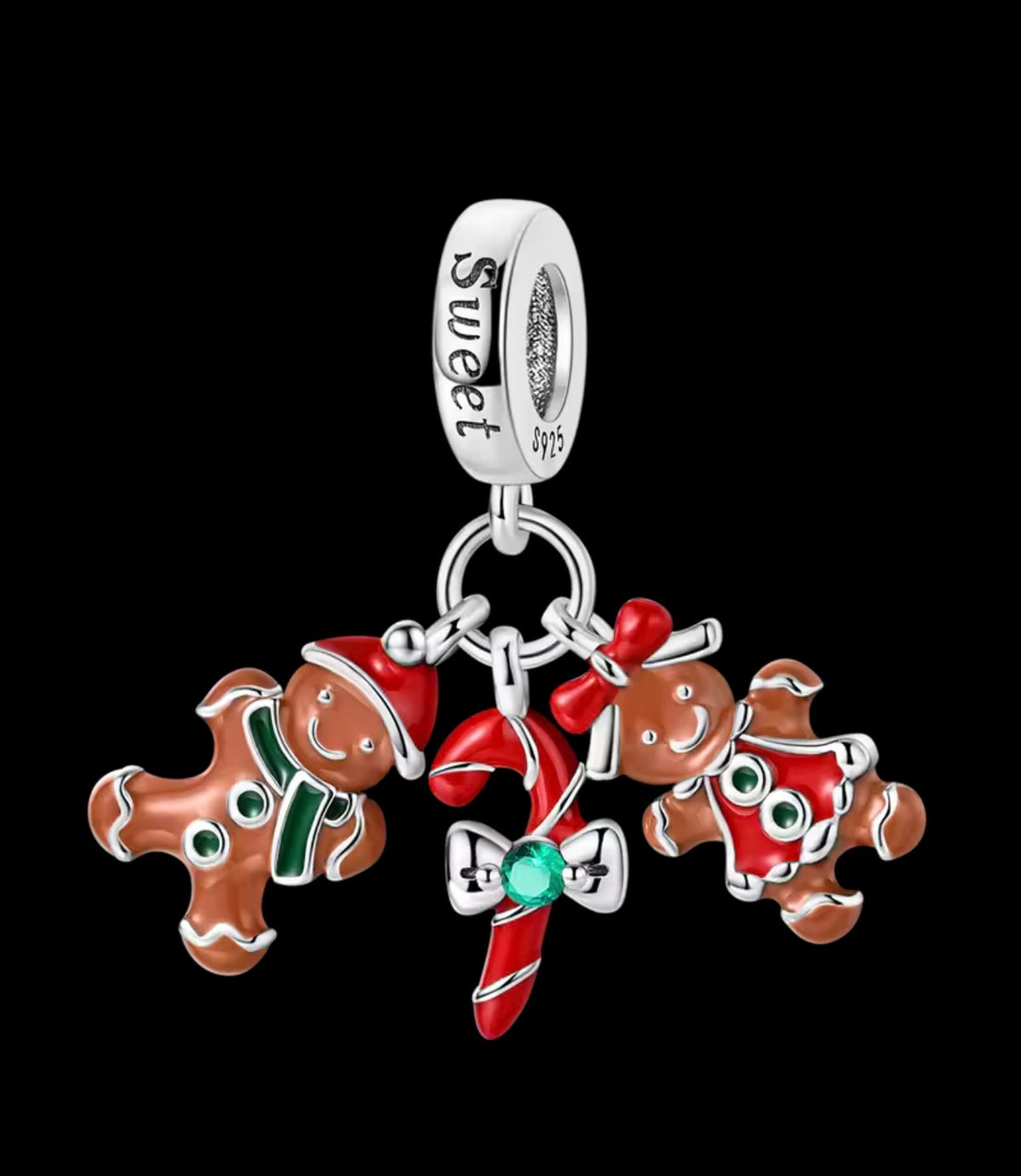 “Sweet” Gingerbread Family & Candy Cane Charm