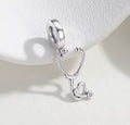 Sterling Silver Stethoscope Dangle Charm with Heart Accent