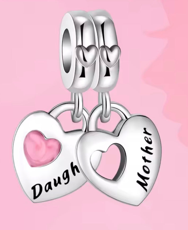Mother & Daughter Hearts Charm