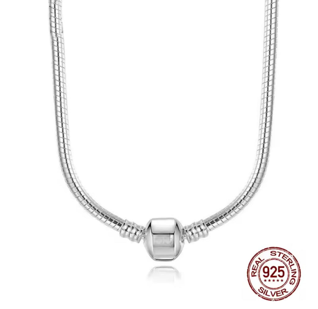 Sterling Silver Chain Necklace with Barrel Charm Clasp