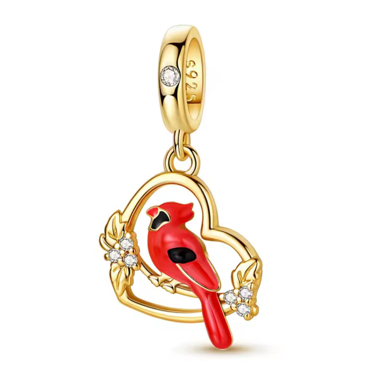 Cardinal in Bloom Heart Charm