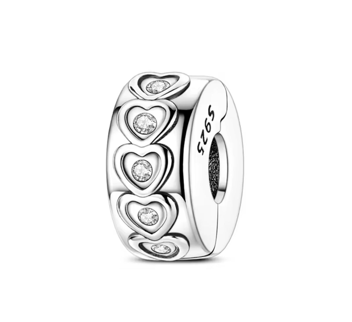 Sterling Silver Sparkling Hearts Clip Spacer