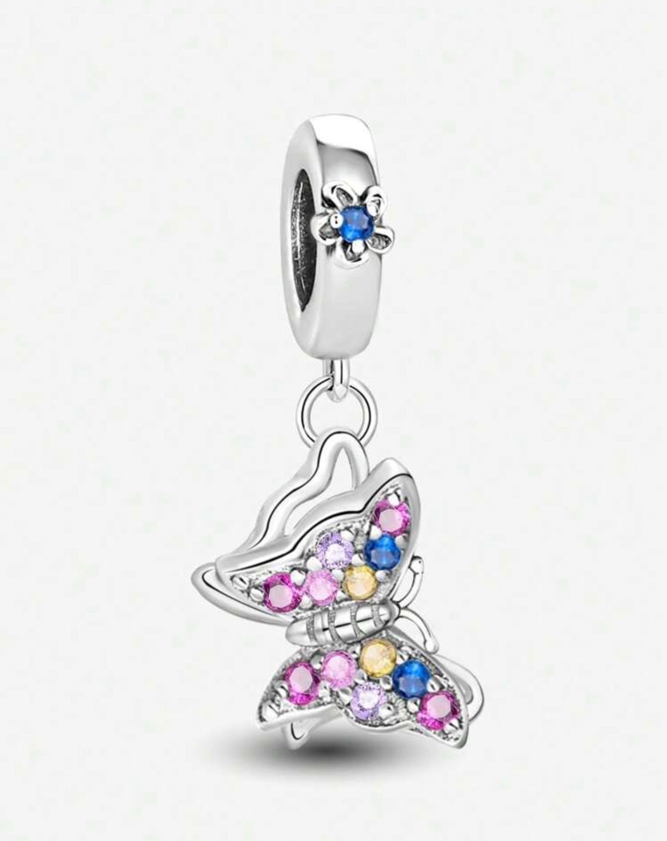 Multicolor Butterfly Charm with Flower Bail
